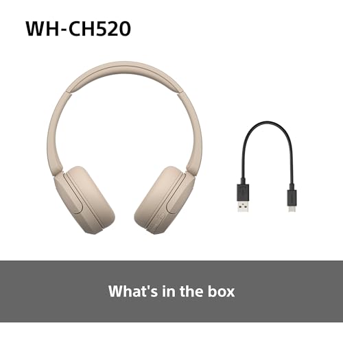 Sony WH-CH520 Wireless Bluetooth Headphones - up to 50 Hours Battery Life with Quick Charge, On-ear style - Beige