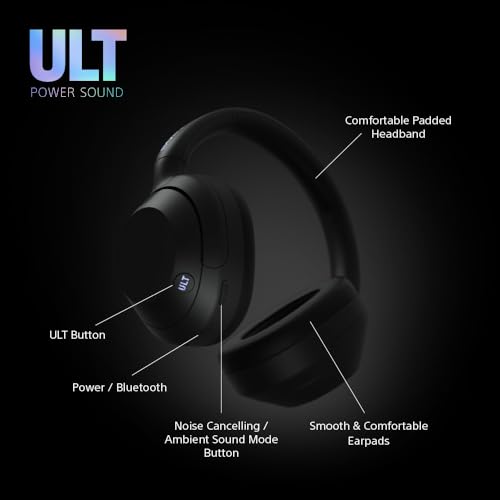 Sony ULT WEAR Over Ear Wireless Noise Cancelling Headphones with ULT POWER SOUND, Ultimate Deep Bass, Clear Call Quality, Up to 30hr Battery Life, Alexa & Google Assistant, IOS & Android - Black