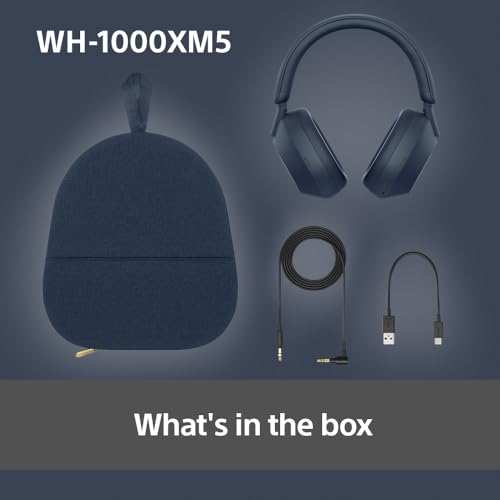 Sony WH-1000XM5 Noise Cancelling Wireless Over-Ear Headphones, Bluetooth, Clear Call Quality, Hi-Res, Up to 30hr Battery Life, Quick Charge, Alexa & Google Assistant, iOS & Android - Midnight Blue