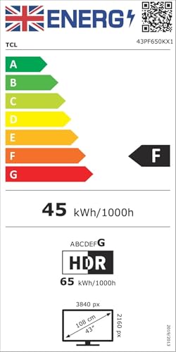 TCL 43PF650K 43-inch 4K Ultra HD, HDR TV, Smart LED Fire TV (Dolby Vision, Dolby Atmos, DTS, HDR 10, Alexa built-in, Airplay2, Miracast)