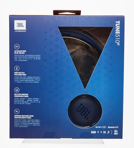 JBL Tune 510 BT Wireless On-Ear Headphones with Bluetooth 5.0 and Speed Charge, Up to 40 Hours Battery Life, Blue