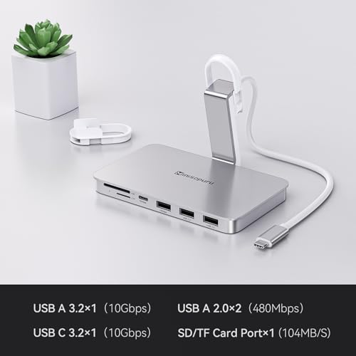 Minisopuru iMac USB C Hub - 10Gbps USB A/C for iMac 24 inch 2021-2024 & Studio Display 27 inch, Silver (No SSD Port)