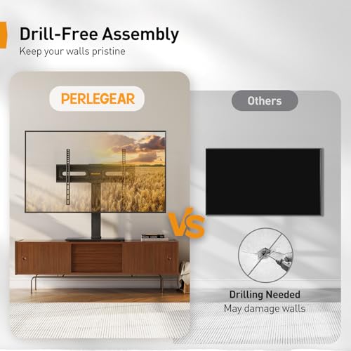 PERLEGEAR Universal TV Stand, Table Top TV Stand for 32-80 inch LCD LED TVs up to 45kg, Height Adjustable TV Stand with Tempered Glass Base & Cable Management, Swivel TV Stand Max VESA 600x400mm