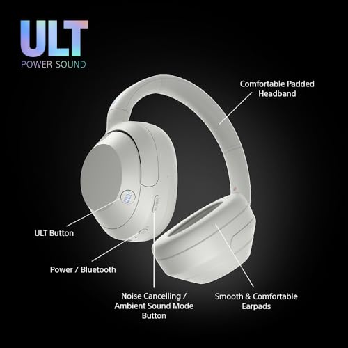 Sony ULT WEAR - Wireless Noise Cancelling Headphones with ULT POWER SOUND, Ultimate Deep Bass, Clear Call Quality, Up to 30hr Battery Life, Alexa & Google Assistant, IOS & Android - Off White