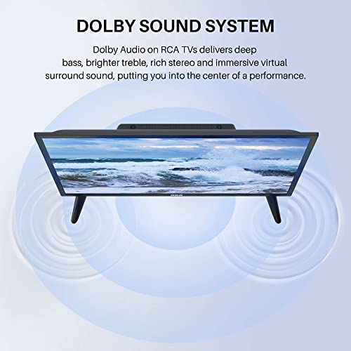 RCA 32 Inch 720P TV, Freeview HD Dolby Digital Audio DVB T2/S2 HD LED Backlighting Display TV, HDMI USB Earphone Output Media Player Monitor PS5 Xbox, Small TV for Bedroom Kitchen Black