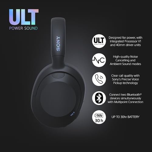 Sony ULT WEAR Over Ear Wireless Noise Cancelling Headphones with ULT POWER SOUND, Ultimate Deep Bass, Clear Call Quality, Up to 30hr Battery Life, Alexa & Google Assistant, IOS & Android - Black