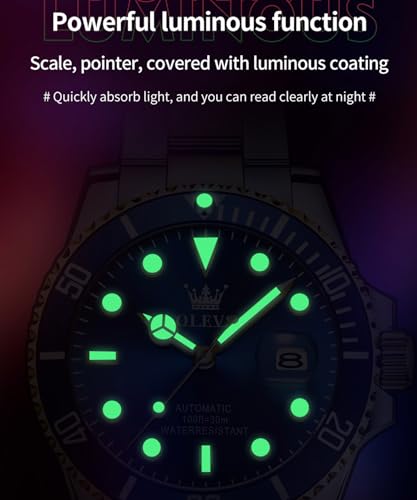 OLEVS Men's Watch Large Face Date Waterproof Mechanical Watch Stainless Steel Night Glow Luxury Fully Automatic Mechanical Watch (6650-Golden Black)
