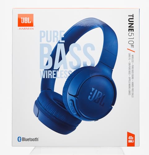 JBL Tune 510 BT Wireless On-Ear Headphones with Bluetooth 5.0 and Speed Charge, Up to 40 Hours Battery Life, Blue