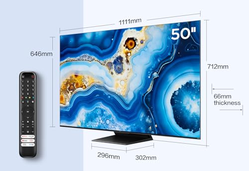 TCL 50QM8B 50-inch QLED Mini LED TV, 4K HDR Premium 1300nits, Smart TV Powered by Google TV (Dolby Vision & Atmos, Onkyo 2.0 sound system, 144Hz Motion Clarity Pro, Hands-Free Voice Control) Black