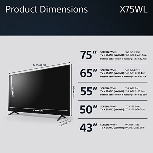 Sony BRAVIA, KD-43X75WL, 43 Inch, LED, Smart TV, 4K HDR, Google TV, ECO PACK, BRAVIA CORE, Narrow Bezel Design