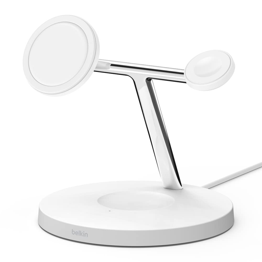 Belkin BoostCharge PRO 3-in-1 Wireless Charger with MagSafe for iPhone 16, iPhone 15, 14, 13, 12 + Apple Watch + AirPods (Magnetically Charges iPhone 16, 15, 14, 13 and 12 Models up to 15W)
