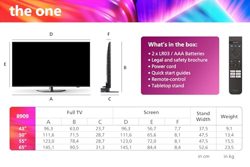 Philips Ambilight The One 43PUS8909 4K LED Smart TV - 43 Inch Display with Pixel Precise Ultra HD Titan OS, Dolby Vision, Dolby Atmos Sound, Works with Alexa and Google Voice Assistant - Black
