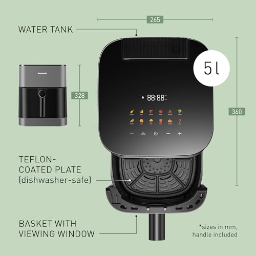 Panasonic NF-CC500SXC Air Fryer With Viewing Window, 5L, 80-200°C, Digital Timer & LCD, Gentle Steam, 11 Presets, Easy Clean, Matt Grey