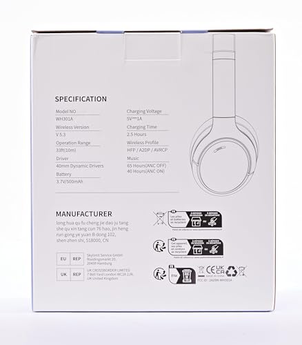 RUNOLIM Hybrid Active Noise Cancelling Headphones, Wireless Over Ear Bluetooth Headphones with Microphone, 70H Playtime, Foldable Wireless Headphones with HiFi Audio, Deep Bass for Home Travel Office