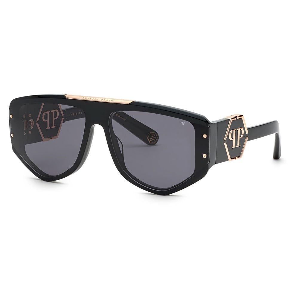 Philipp Plein Men's SPP093M Sunglasses, Shiny Black, 65