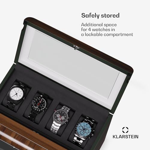 Klarstein Automatic Watch Winder for 6 Watches, Luxury Watch Storage Box, Acrylic Window Display Case, Auto Watch Winder Uk for Men & Women, Blue LED, 5 TPD Settings, Spring Tension Watch Winder Motor