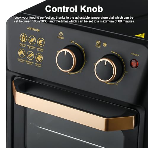QUTBAG Air Fryer Toaster Oven, Smart Convection Oven with 70-250 ℃ Adjustable Temperature and 60 Min Timer, Knob-Controlled, for Baking Cooking Roasting Grilling black