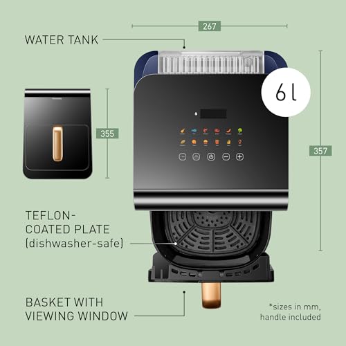 Panasonic NF-CC600AXC Air Fryer With Viewing Window, 6L, 80-200°C, Digital Timer & LCD, Gentle Steam, 11 Presets, Easy Clean, Black/Dark Blue & Rose Gold Handle