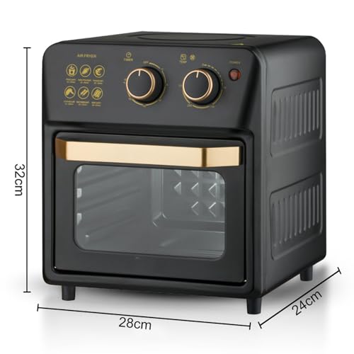 QUTBAG Air Fryer Toaster Oven, Smart Convection Oven with 70-250 ℃ Adjustable Temperature and 60 Min Timer, Knob-Controlled, for Baking Cooking Roasting Grilling black