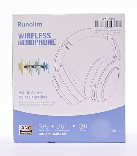 RUNOLIM Hybrid Active Noise Cancelling Headphones, Wireless Over Ear Bluetooth Headphones with Microphone, 70H Playtime, Foldable Wireless Headphones with HiFi Audio, Deep Bass for Home Travel Office