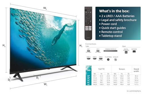 Philips 65PUS7009 4K LED Smart TV - 65 Inch Display with Pixel Precise Ultra HD Titan OS Platform and Dolby Atmos Sound, Works with Alexa and Google Voice Assistant - Black