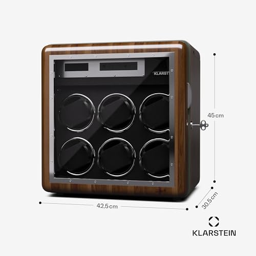 Klarstein Automatic Watch Winder for 6 Watches, Luxury Watch Storage Box, Acrylic Window Display Case, Auto Watch Winder Uk for Men & Women, Blue LED, 5 TPD Settings, Spring Tension Watch Winder Motor