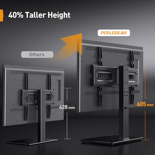 PERLEGEAR Universal TV Stand, Table Top TV Stand for 32-80 inch LCD LED TVs up to 45kg, Height Adjustable TV Stand with Tempered Glass Base & Cable Management, Swivel TV Stand Max VESA 600x400mm