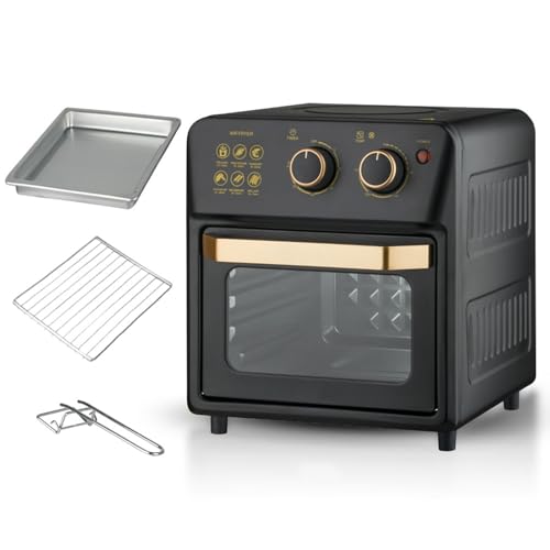 QUTBAG Air Fryer Toaster Oven, Smart Convection Oven with 70-250 ℃ Adjustable Temperature and 60 Min Timer, Knob-Controlled, for Baking Cooking Roasting Grilling black