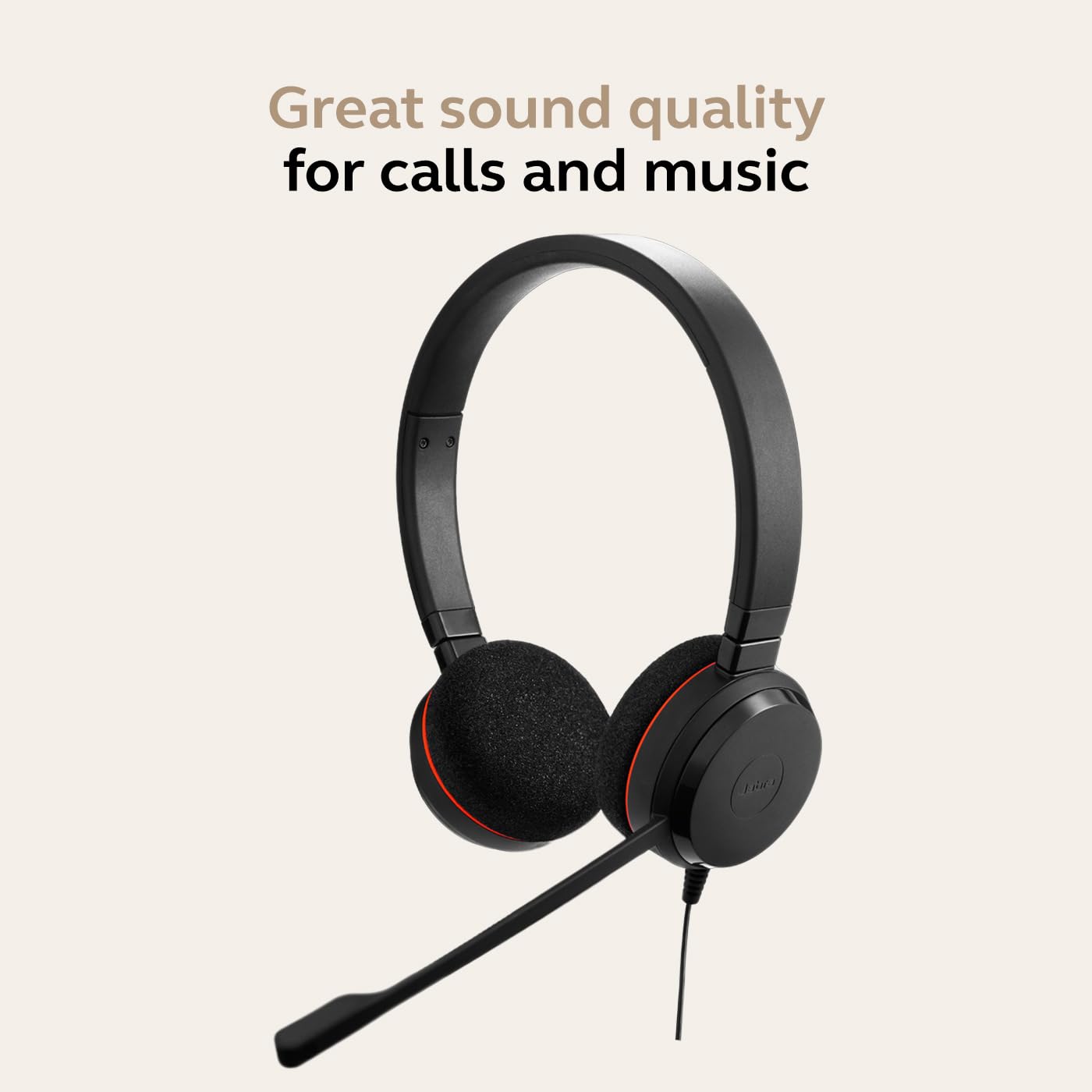Jabra Evolve 20 Stereo Headset – Microsoft Certified Headphones for VoIP Softphone with Passive Noise Cancellation – USB-Cable with Controller – Black
