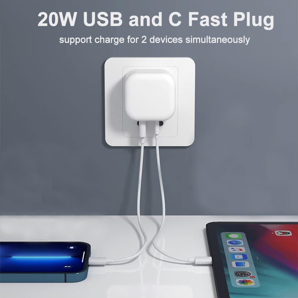 USB C Fast Charge Plug,Dual Port Apple iPhone 16/15/15 Pro Max Micro USB Plug Type C Wall Charger Plug Adapter UK for iPhone 14/14 Pro/14 Pro Max/13/13 Pro/13 Pro Max/12/12 Pro Max/11 Pro/iPad