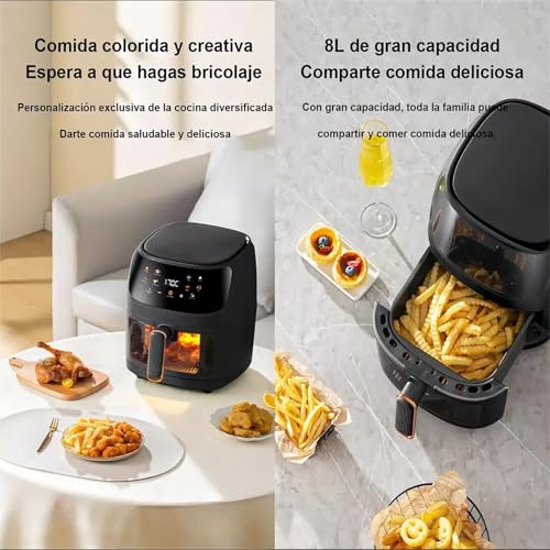 MZBDYYF Friteuse Sans Huile 8L Multifonctionnelle Air Fryer - 8 Programmes de Cuisson Préréglés, Fenêtre de Visualisation, Écran Tactile, Noir
