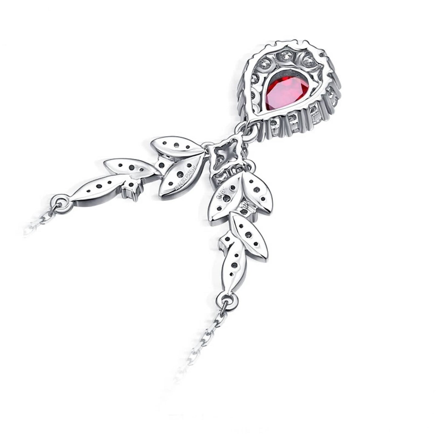 Dsnyu 18K White Gold 750 Bridesmaid Necklaces, 0.69ct Ruby Pendant Necklaces for Women, Flower Silver Necklace Dainty Fine Jewelry Gifts for Her