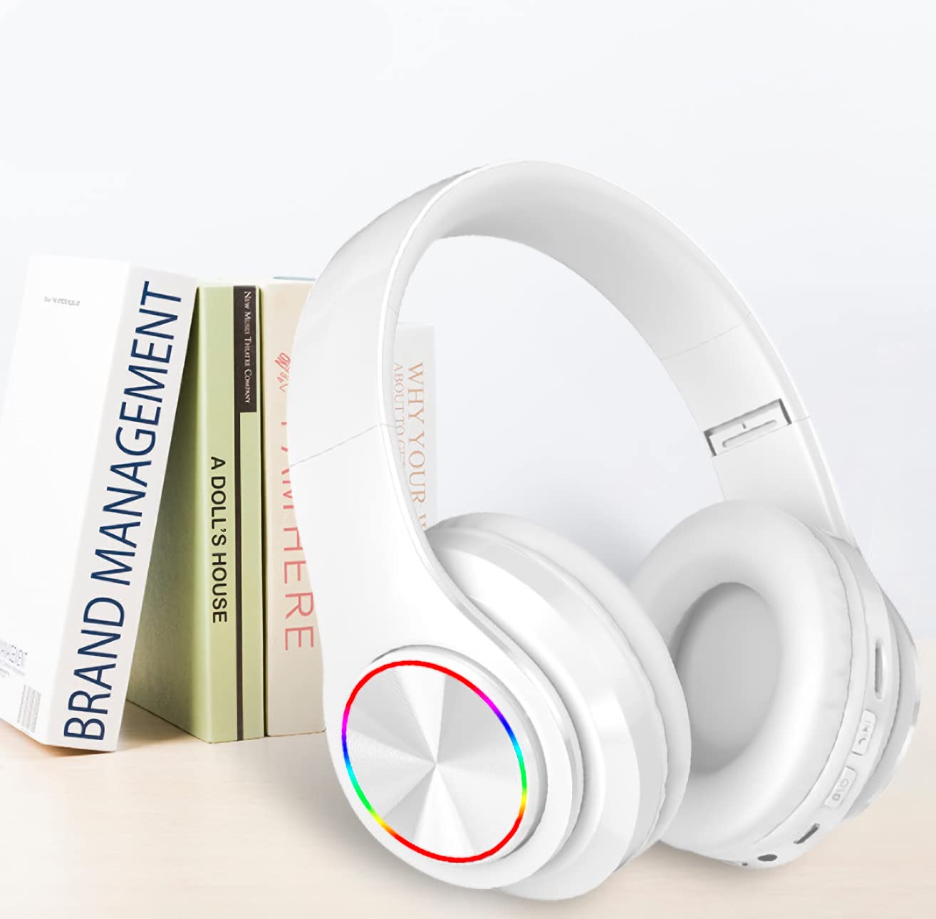MUARRON Wireless bluetooth headphones-Colorful lights/Foldable/Large battery capacity/Built-in microphone-Bluetooth 5.0/10 m range/Stereo surround/Comfortable affixed ears