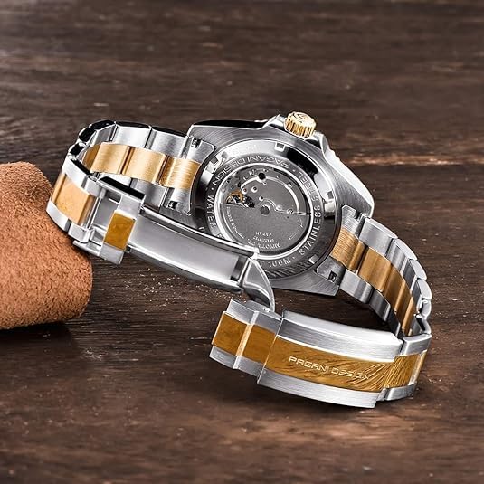 Pagani Design Men's Automatic Watch Business Waterproof Analog Automatic Watch NH35 Ceramic Movement Rotating Bezel Sapphire Crystal 100M Waterproof Stainless Steel Luxury Watches. (Gold-Black)