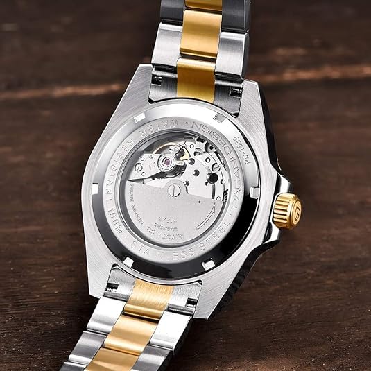 Pagani Design Men's Automatic Watch Business Waterproof Analog Automatic Watch NH35 Ceramic Movement Rotating Bezel Sapphire Crystal 100M Waterproof Stainless Steel Luxury Watches. (Gold-Black)