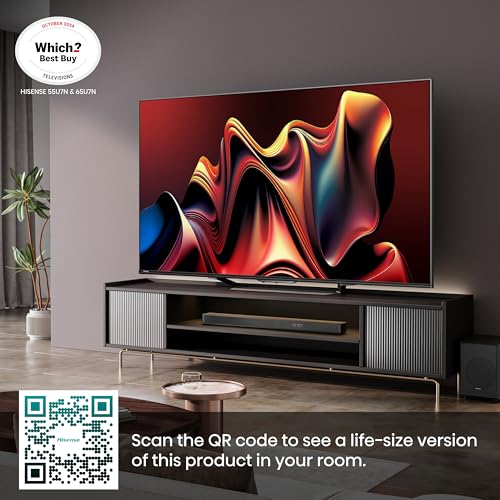 Hisense 65 Inch 144Hz Mini-LED Smart TV 65U7NQTUK - Quantum Dot Colour, Dolby Vision IQ & Atmos, iMax Enhanced, Built-in Subwoofer and Vidaa OS with Freely, Youtube, Netflix and Disney+ (2024 Model)