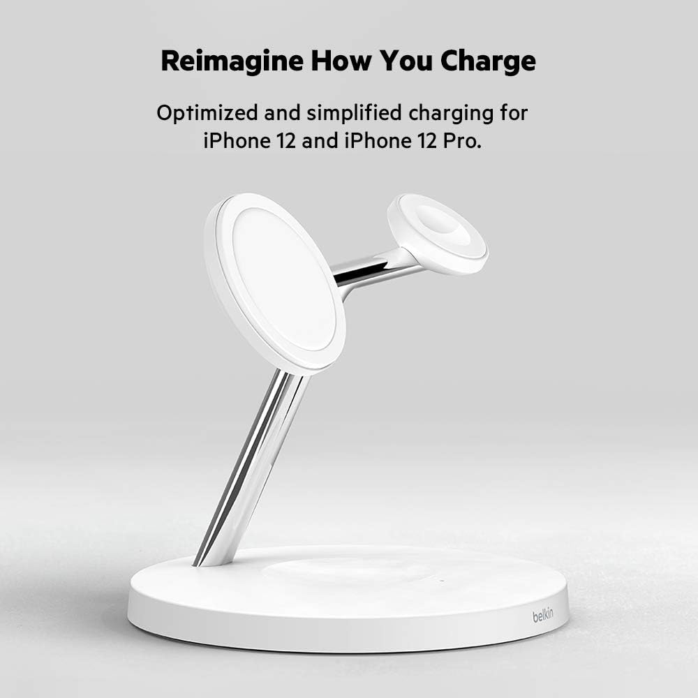 Belkin BoostCharge PRO 3-in-1 Wireless Charger with MagSafe for iPhone 16, iPhone 15, 14, 13, 12 + Apple Watch + AirPods (Magnetically Charges iPhone 16, 15, 14, 13 and 12 Models up to 15W)