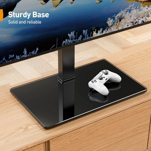 PERLEGEAR Universal TV Stand, Table Top TV Stand for 32-80 inch LCD LED TVs up to 45kg, Height Adjustable TV Stand with Tempered Glass Base & Cable Management, Swivel TV Stand Max VESA 600x400mm