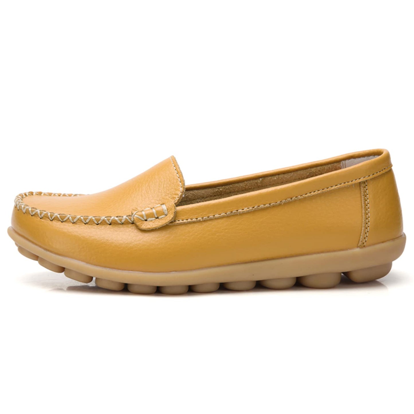 Womens Comfy Loafers Soft Slip on Flat Boat Driving Moccasins Office Work Walking Nursing Shoes Yellow Size 7.5uk