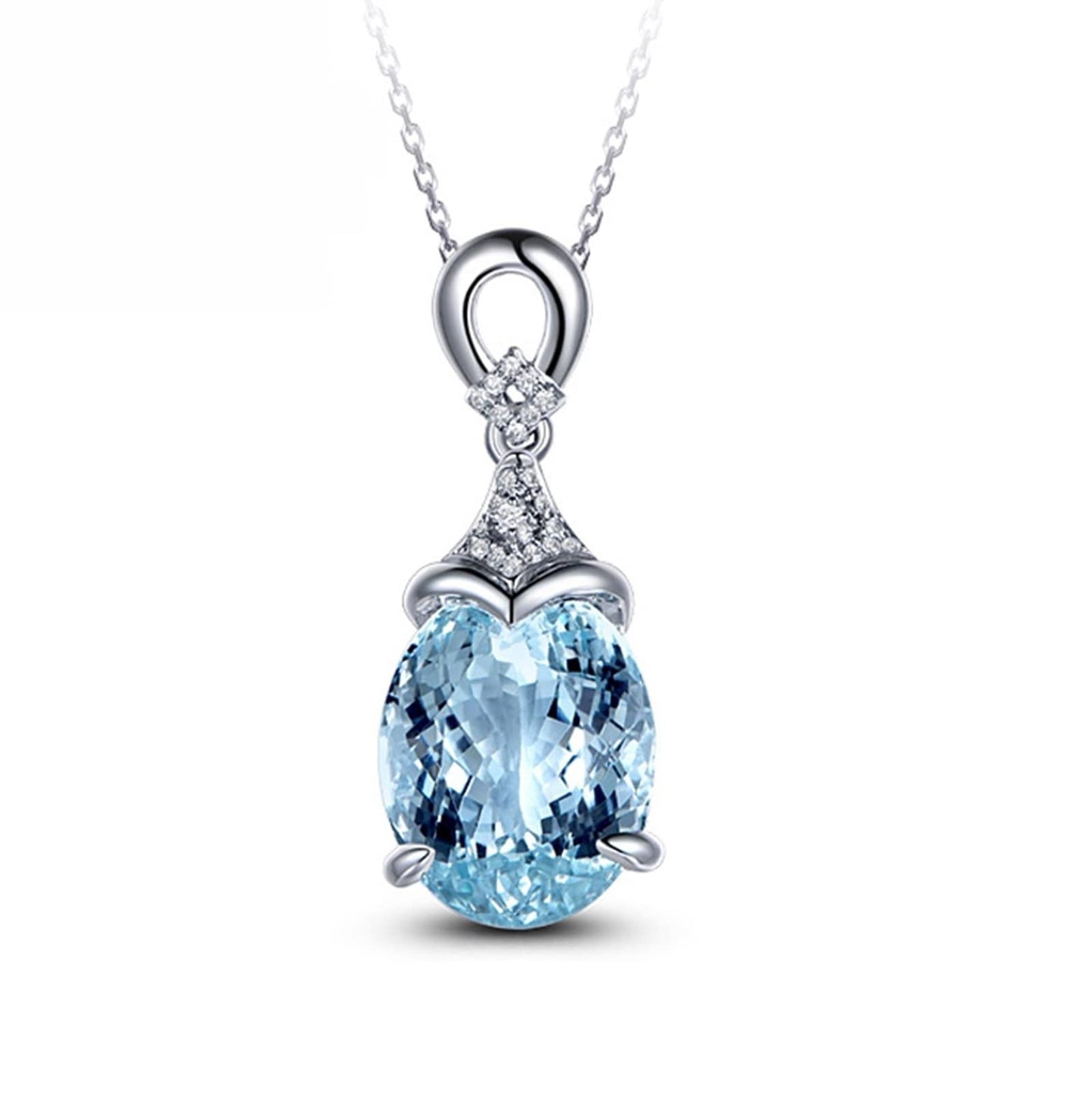 Jewelry Necklaces for Women, Aquamarine Necklace Mom with Light Blue 5.15Carat Good Cut Gemstone 18K Luxurious Ladies Necklace Gift