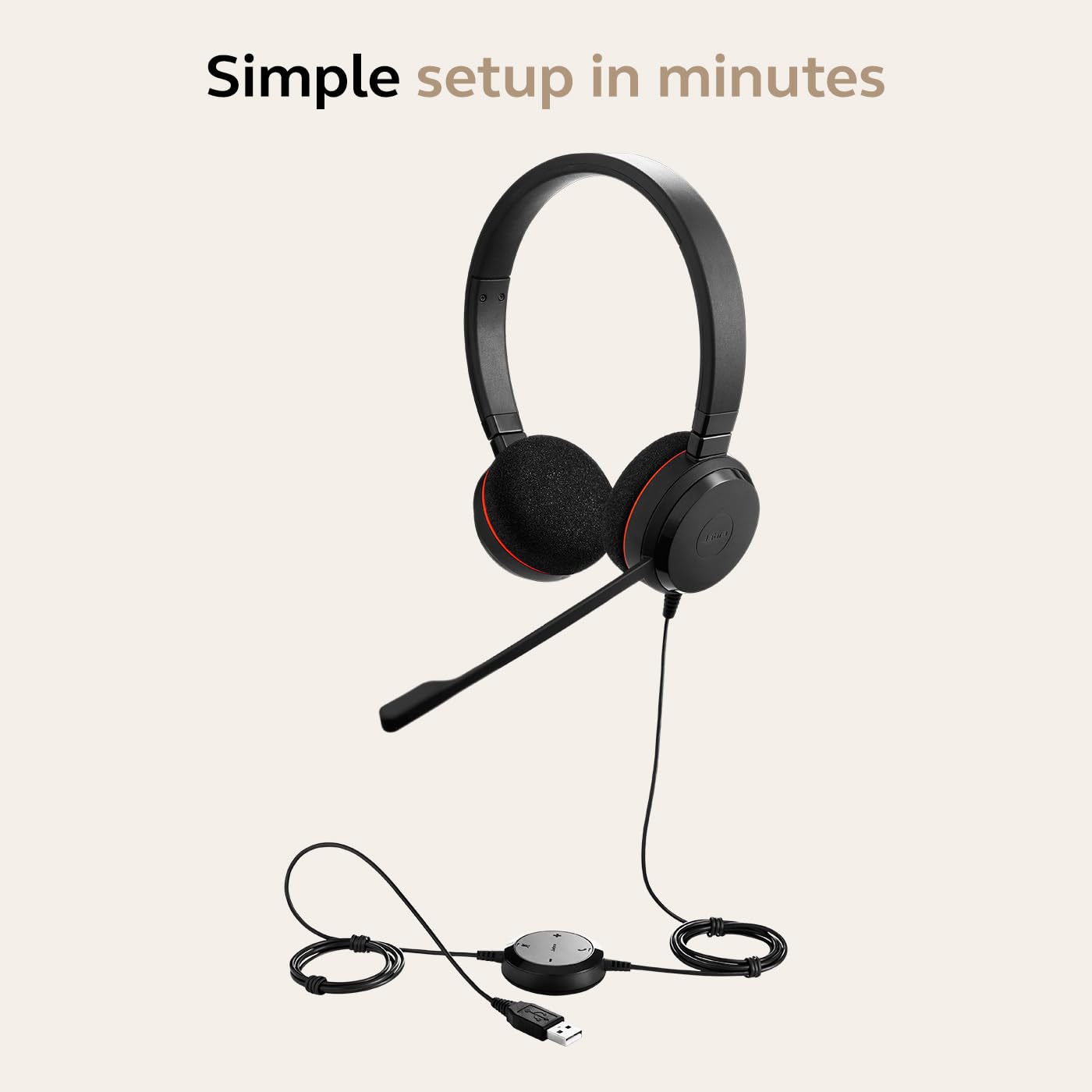 Jabra Evolve 20 Stereo Headset – Microsoft Certified Headphones for VoIP Softphone with Passive Noise Cancellation – USB-Cable with Controller – Black