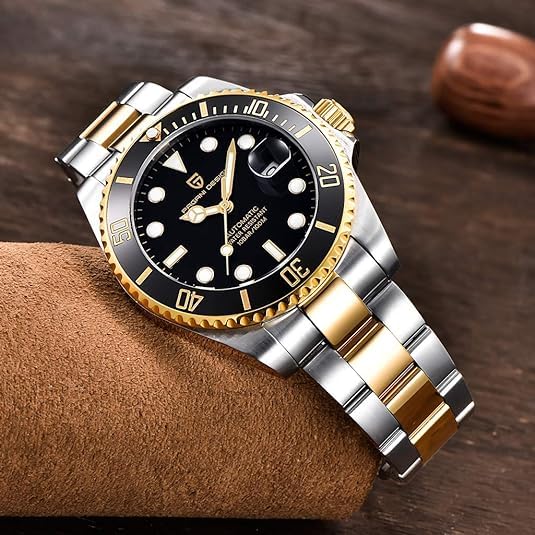 Pagani Design Men's Automatic Watch Business Waterproof Analog Automatic Watch NH35 Ceramic Movement Rotating Bezel Sapphire Crystal 100M Waterproof Stainless Steel Luxury Watches. (Gold-Black)