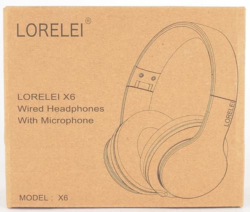 LORELEI X6 Over-Ear Headphones With Microphone, Lightweight Foldable & Portable Stereo Bass With 1.45M No-Tangle, Wired for Smartphone Tablet MP3/4 (Space Black)