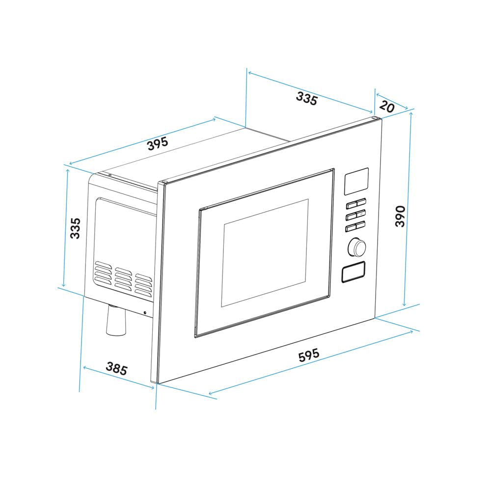 900W Integrated Microwave Oven & Grill - 25L Wall Mounted Black 595x350x390mm