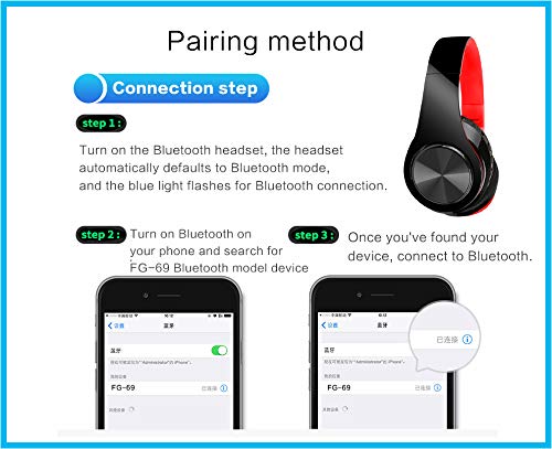WuXingMeiLi Wireless Bluetooth Headphones Over Ear, Foldable Headphones Hi-Fi Stereo Comfortable Earpads Bluetooth Headsets Wired Mode with Mic for Cellphone PC TV (Type1 black)