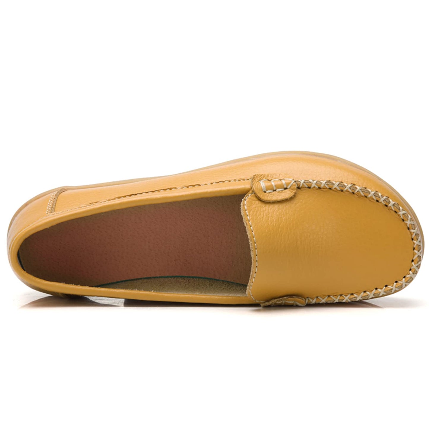 Womens Comfy Loafers Soft Slip on Flat Boat Driving Moccasins Office Work Walking Nursing Shoes Yellow Size 7.5uk