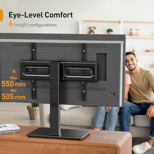 PERLEGEAR Universal TV Stand, Table Top TV Stand for 32-80 inch LCD LED TVs up to 45kg, Height Adjustable TV Stand with Tempered Glass Base & Cable Management, Swivel TV Stand Max VESA 600x400mm