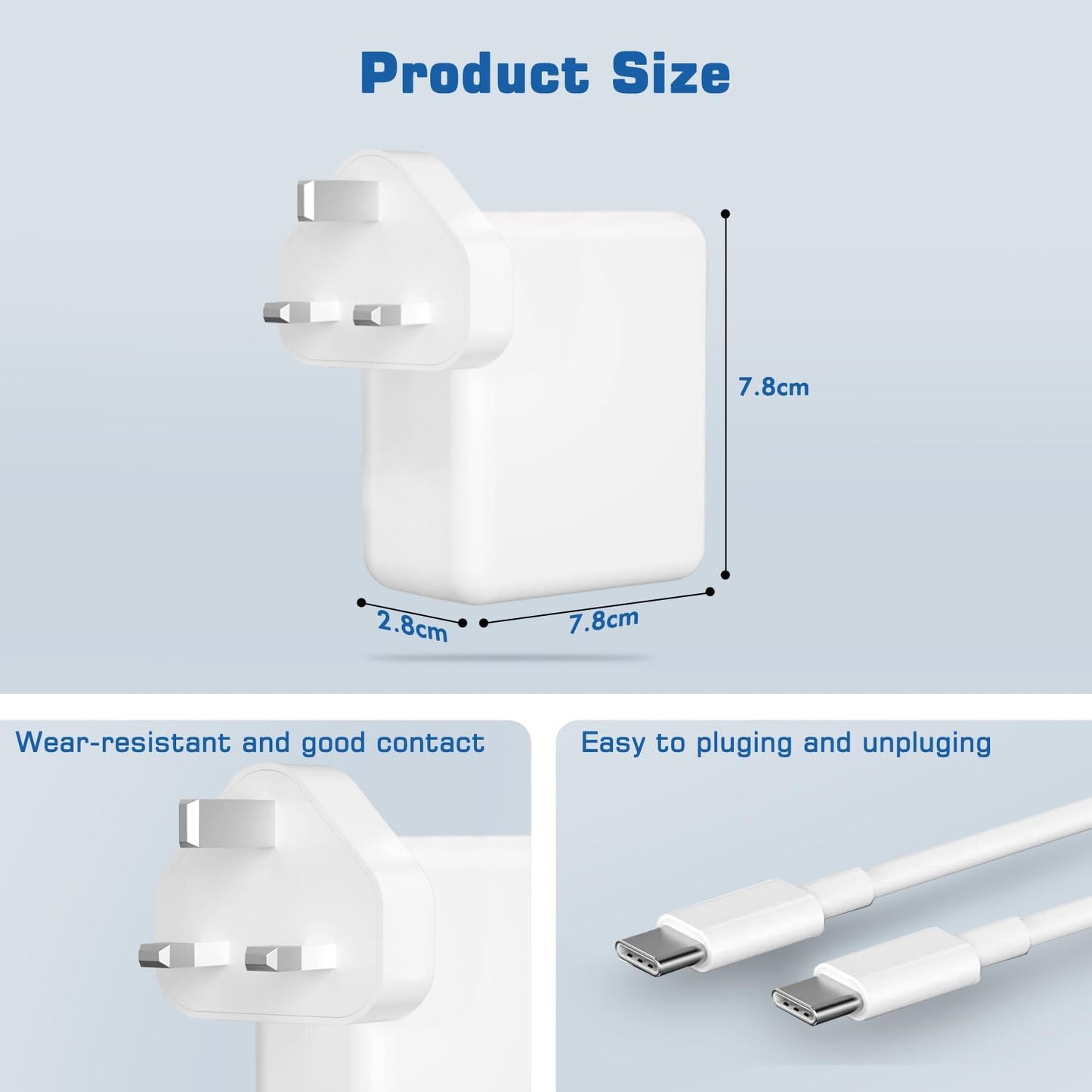 96W Mac Book Pro Laptop Charger, USB-C Charger Power Adapter for Mac Book Pro 16, 15, 14, 13 Inch, Mac Book Air 13 Inch, iPad Pro 2023/2022/2021/2020/2019, Included 6ft/1.8m USB C to C
