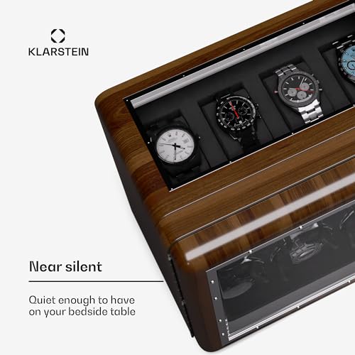 Klarstein Automatic Watch Winder for 6 Watches, Luxury Watch Storage Box, Acrylic Window Display Case, Auto Watch Winder Uk for Men & Women, Blue LED, 5 TPD Settings, Spring Tension Watch Winder Motor
