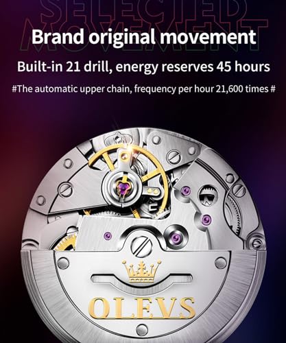 OLEVS Men's Watch Large Face Date Waterproof Mechanical Watch Stainless Steel Night Glow Luxury Fully Automatic Mechanical Watch (6650-Golden Black)